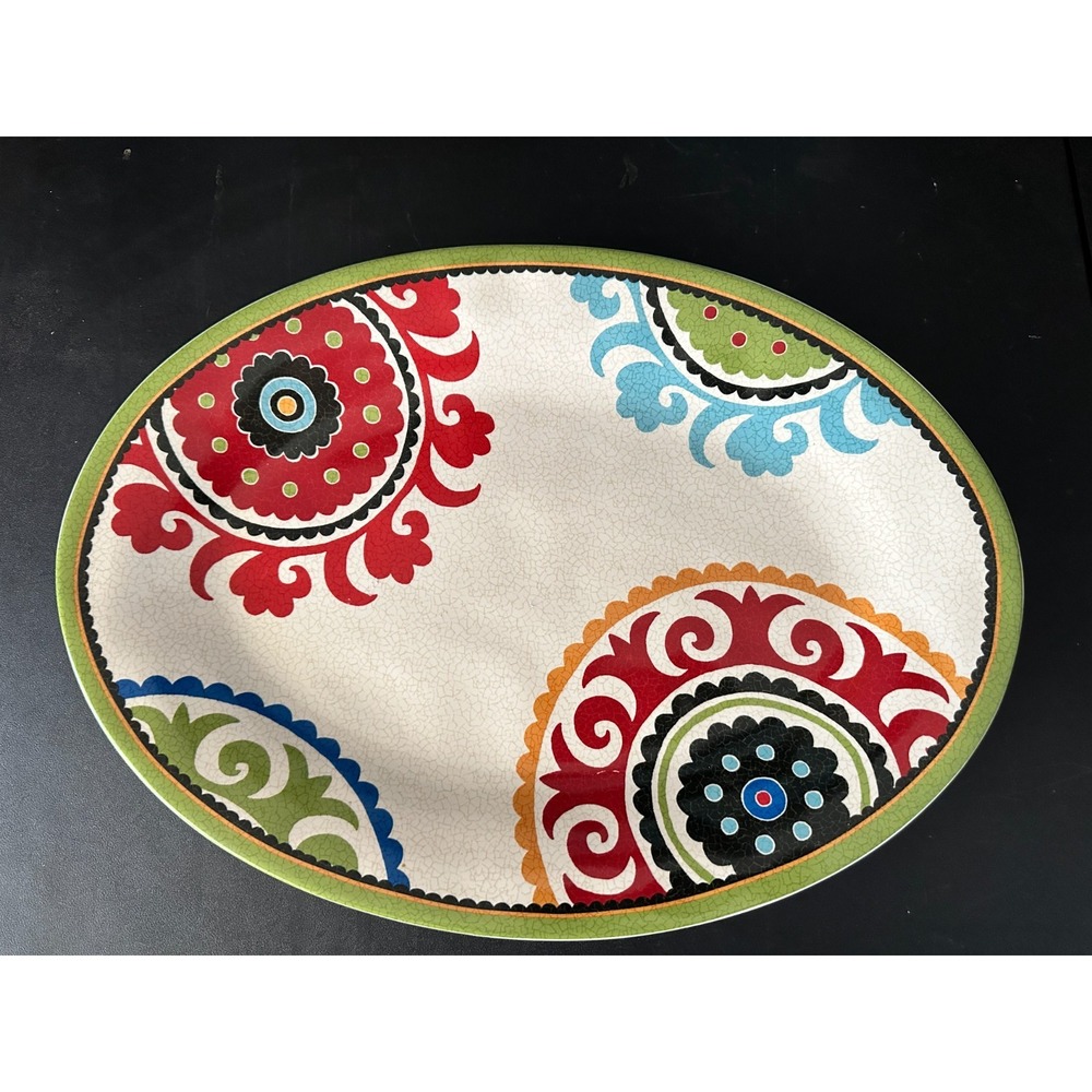 Pier1 Imports Suzani Medallion Oval Platter Multicolo Porcelain 16" Serving Dish